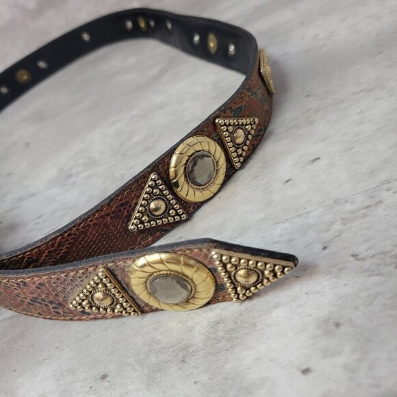 Leather Rock Womens Leather Belt Metal Buckle Studded 27-32 Western Boho 6051 - Picture 3 of 12